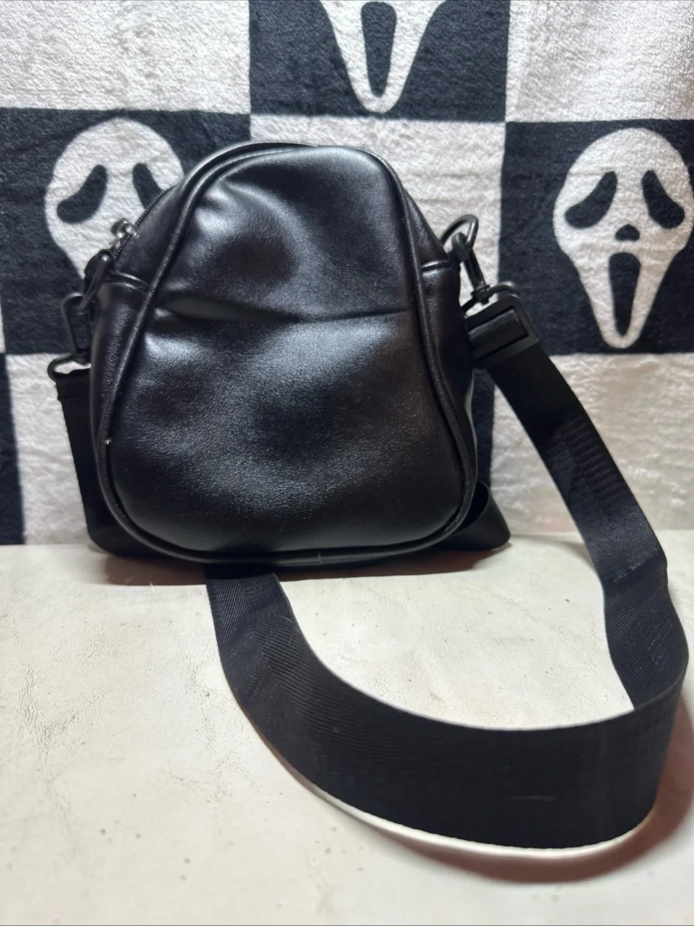 Ghost Face Black Crossbody Bag with White Eye Accents